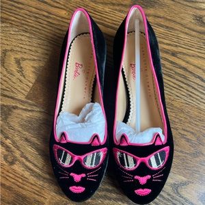 NWT CHARLOTTE OLYMPIA x BARBIE NIB Black Velvet & Pink KITTY Ballet Flats 37
